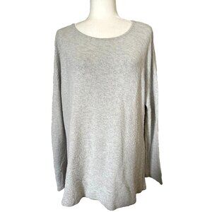 EILEEN FISHER Long Sleeve Tunic Top Size Medium Light Gray Textured Tencel Blend